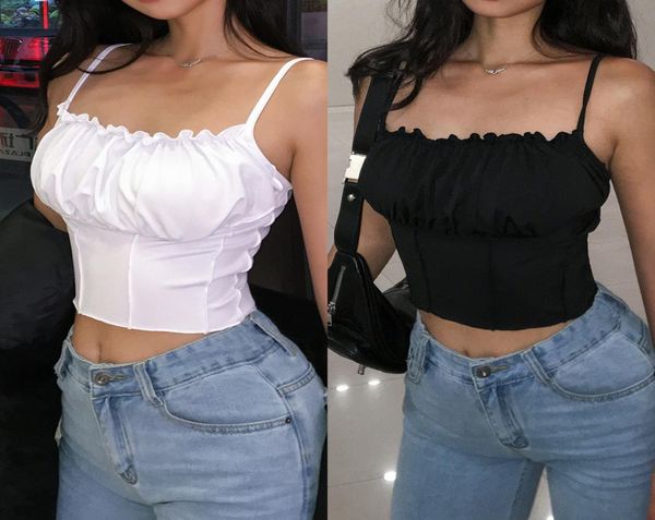 

crop women sleeveless slim skinny camisole bralette bustier 2020 summer streetwear short tee shirt3358209, Black;white