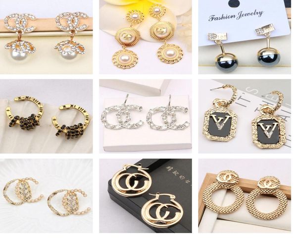 

classic letter earrings stud charm designer 18k gold plated crystal pearl ear studs earrings women jewelry accessories for party a9512096, Golden;silver