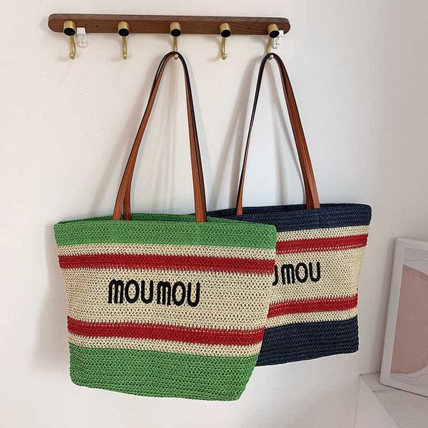 

outdoor tote woven bag large capacity women's portable fashion bag shopping beach tote bag tote for traveling miui bag rugw