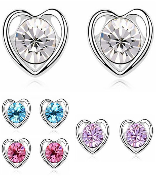 

brand heart earings fashion jewelry austrian crystal designer stud earrings made with rovski elements 112007456240, Golden;silver