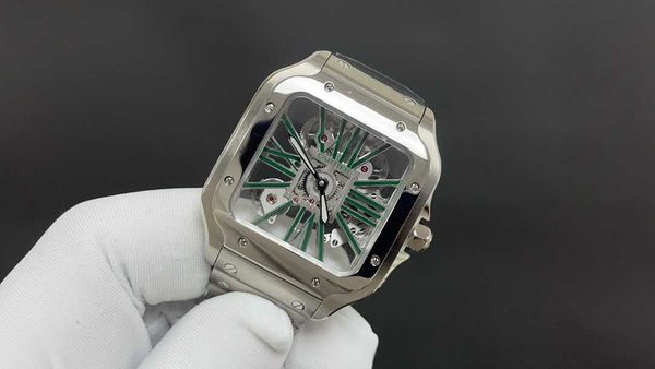 

superclone santos de cater large model manual steel mens watch whsa0028 mdng mechanical movement uhr skeleton watches montre prx luxe with b, Slivery;golden