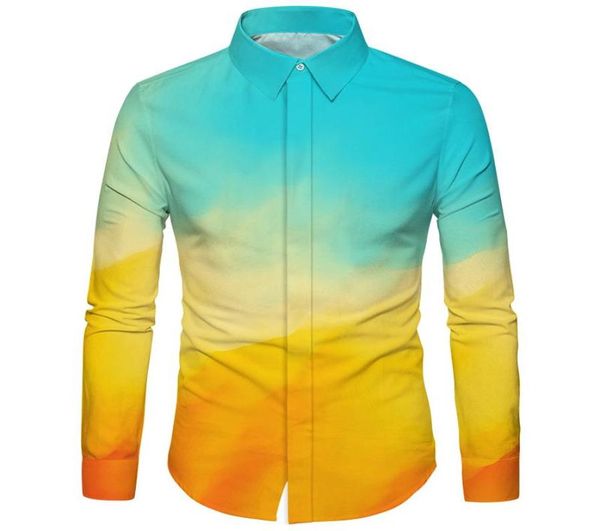 

men039s casual shirts cloudstyle mens gradient long sleeve social slim fit dress shirt turn down collar single breasted camisas8215099, White;black