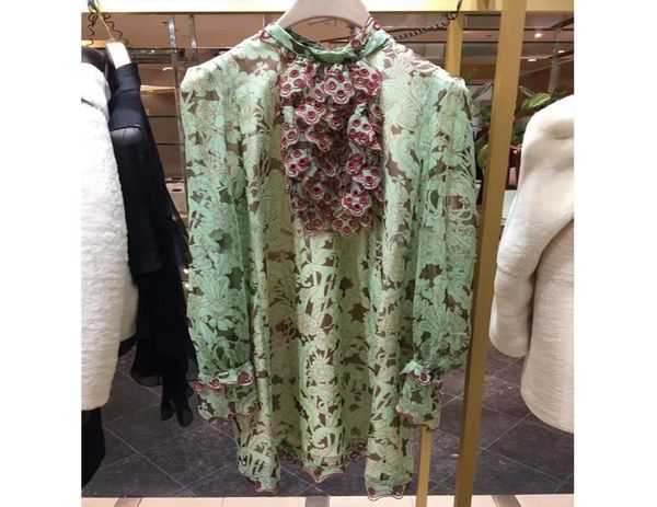 

fashionautumn green designer dress stand long sleeves print embroidery women039s dress brand same style vestidos 907109312214, Black