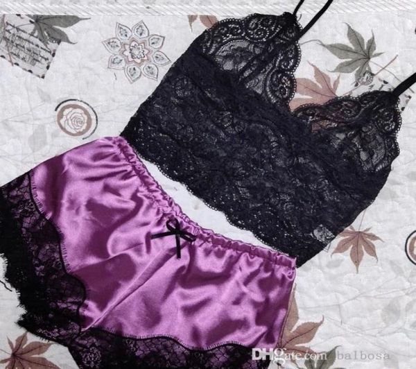 

plus size s6xl women sleepwear new designer underwear lace split threepoint suspender perspective pajamas set1801807, Black;red