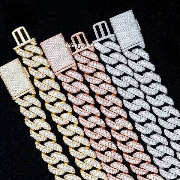 

hip hop jewelry sterling silver 925 custom necklace letter name vvs round 22mm moissanite diamond iced out cuban link chain