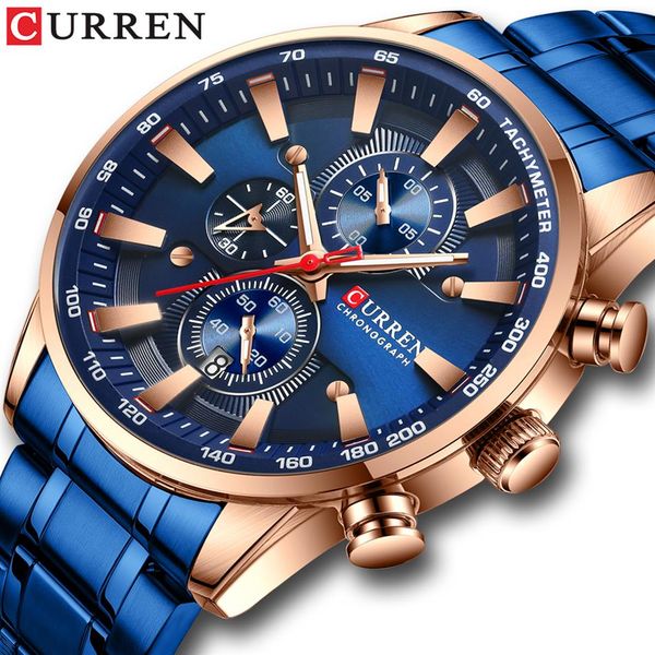 

new chronograph quartz men's watch curren stainless steel date wristwatch clock male luminous watches relogio masculino306d, Slivery;brown