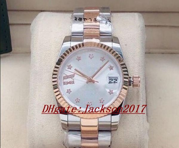 

31mm women's automatic mechanical watch ladies watches five-pointed star face womens stainless steel folding buckle sport waterproof wr, Slivery;brown