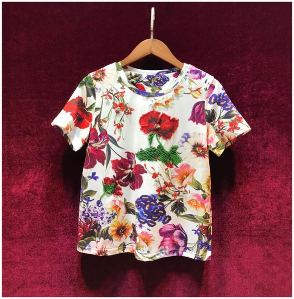 

european and american women039s clothing 2020 summer new style retro print heavy duty diamond studded beading slimming short sl9959716, White