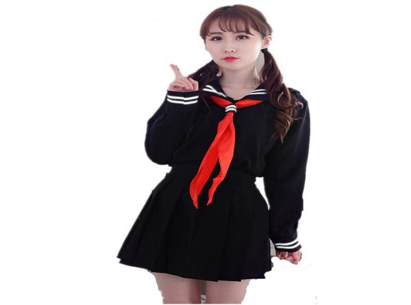 

anime hell girl lady lolita cosplay korean japanese navy sailor school uniforms black shirtskirt red scarf suit girls student8355010, White
