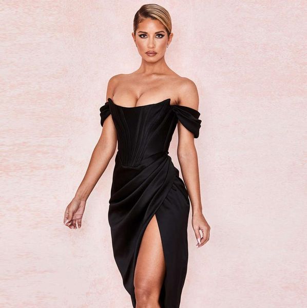 

cryptographic off shoulder strapless split corset satin dresses fashion 2020 bodycon dress women party night club elegant1104644, Black;gray