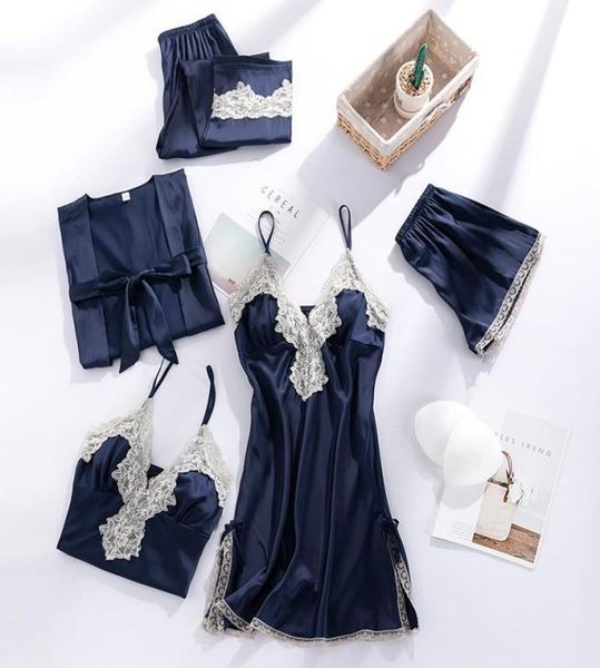 

women039s sleepwear women robe sets satin kimono bathrobe gown sleep suit bridal wedding gift lace nightwear home intimate9271398, Black;red