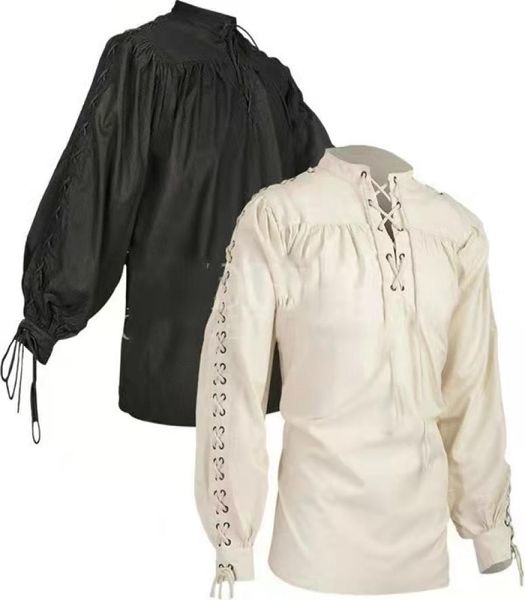 

shirts men dress vintage fashion bandage long sleeve medieval shirt gothic blouse mens ethnic sh0024308880, White;black