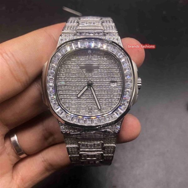 

men's iced diamond wristwatch silver stainless steel case watch watch strange fashion watch diamond strap automatic mechanica2366, Slivery;brown