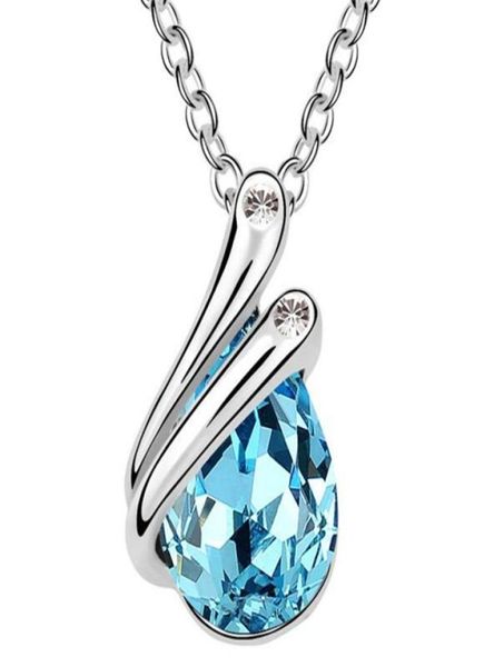 

branded design 18k white gold plated made with rovski elements crystal necklace women jewelry water drop pendant 23603763425, Silver