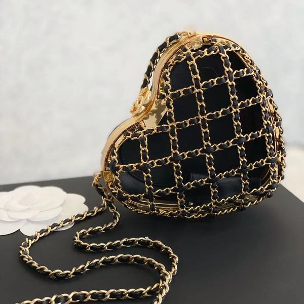 

heart minaudiere lambskin & gold-tone metal designer handbag luxury crossbody bags chain flap bag 26cm 10a mirror quality evening clutch bag