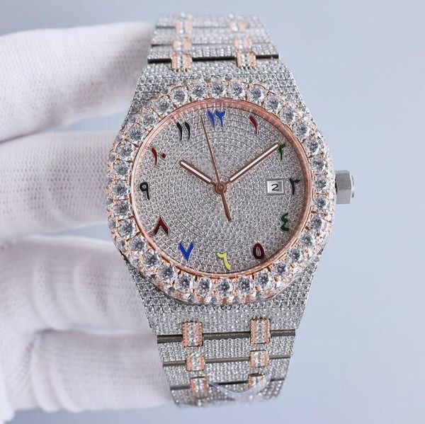 

handmade diamonds watch mens automatic mechanical watch 42mm with diamond-studded steel 904l sapphire women wristwatch montre de luxe, Slivery;brown