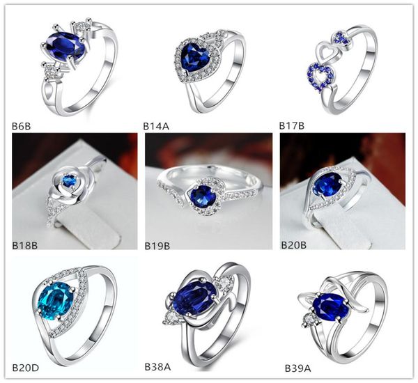 

mixed style high grade fashion blue gemstone 925 silver plate ring emgr9ribbon shaped oval plated sterling silver ring 10 pieces 1593703, Golden;silver