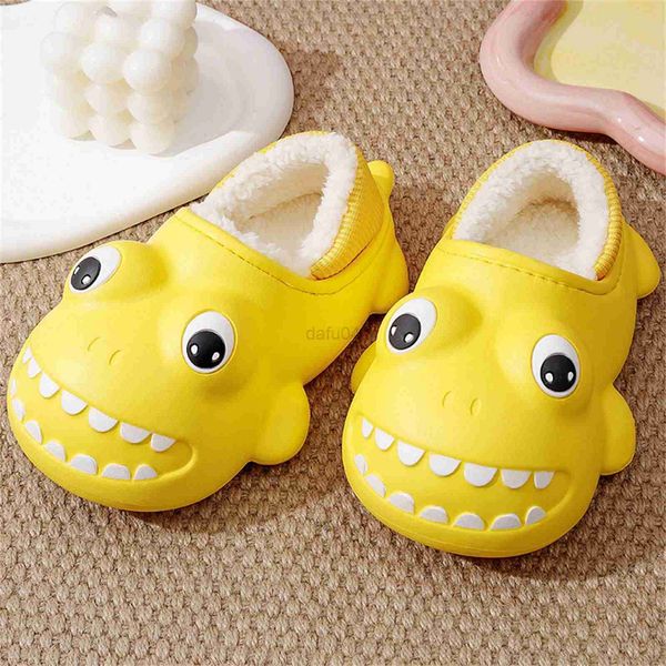

slipper children slippers kids home shoes cartoon shark autumn winter waterproof boys girls baby soft sole anti-slip cover heel slippers l08, Black;grey