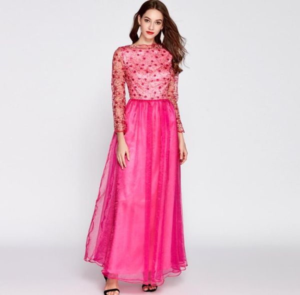 

women039s o neck long sleeves embroidery sequined floral patchwork elegant prom fashion maxi designer party runway dresses2883860, Black