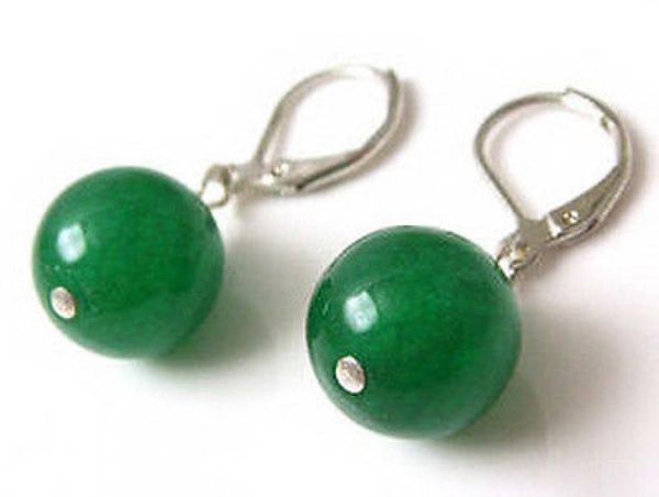

4pcs2pair 10mm green jade bead white gold plated hook earrings1870694, Silver