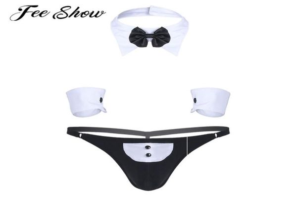 

bras sets 3pcs novelty mens waiter tuxedo exotic lingerie suit sissy panties open back gstring thong gay underwear for men costum8226216, Red;black