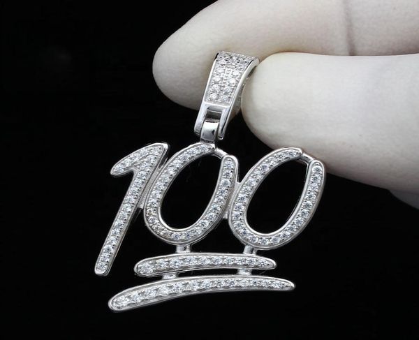 

iced out number 100 pendant with cubic zircon paved hip hop pendants fit tennis chain cuban chains for women men punk styles jewel7740410, Silver