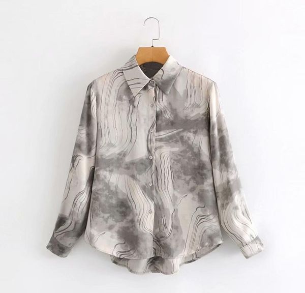 

2021 new fashion women039s simple loose collar casual watermark french ink printing shirt size sl4577950, White