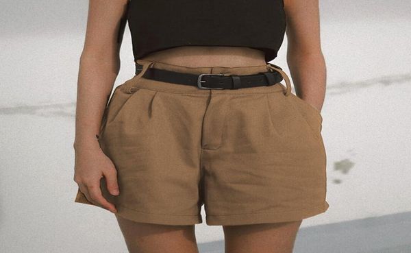 

khaki high waisted zipper fly shorts elegant casual loose women shorts summer cotton ladies short pants with pockets bottoms2323997, White;black