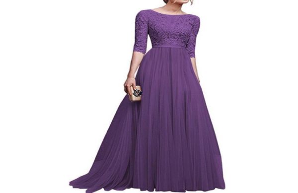 

zebery fashion midsleeve oneck lace chiffon banquet dress woman wedding bridesmaid floorlength ball gown dress lace vestido8602617, Black;gray