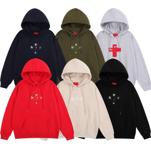 

designer hoodie suprenne cross patterned sweater with plush cold resistant hooded sweater for men and women long sleeved jacket hoodie, Black