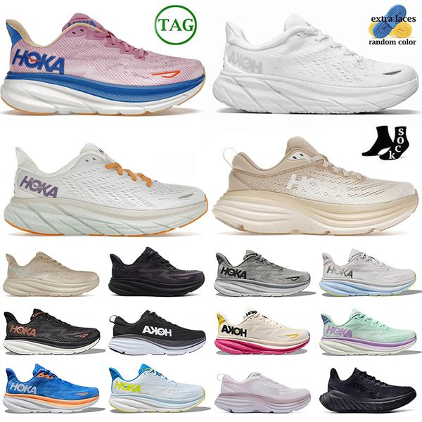 

hoka running shoes bondi 8 clifton 9 mens trainers hokas designer jogging walking sneakers triple white utility black grey fog gym pink wome
