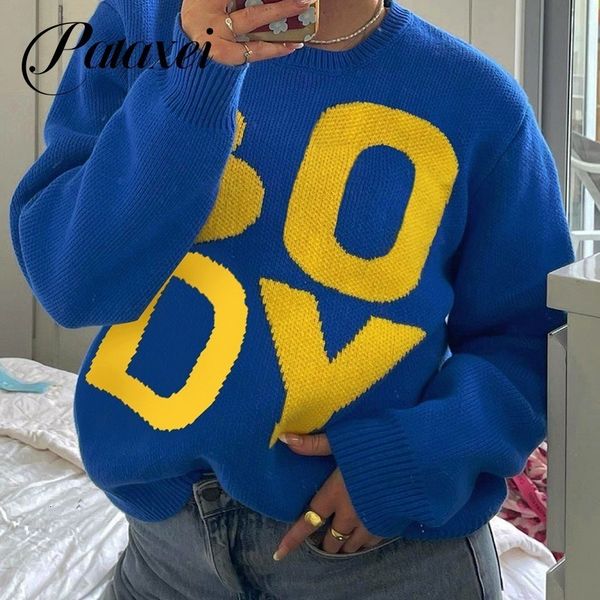 

womens sweaters pataxei loose sweater autumn winter fashion knitting letter embroidery long sleeved ocollar casual women pullover 230831, White;black