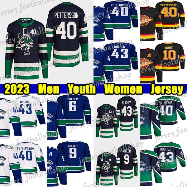 

#43 quinn hughes reverse retro hockey jersey #40 elias pettersson brock boeser thatcher demko nils aman alexander mogilny trevor linden j.t., Black;red