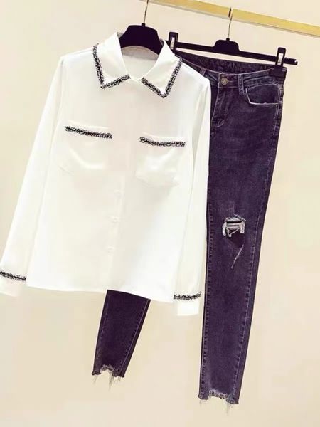 

designer women's blouses & shirts woman casual office print autumn fashion button long sleeve white shirt elegant patchwork slim women