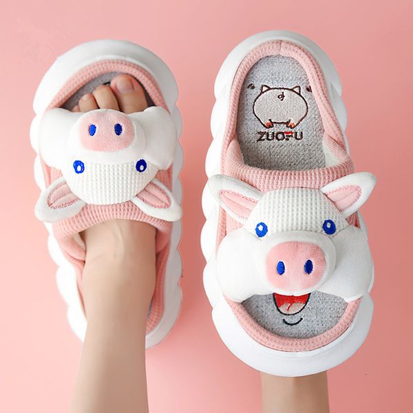 

slippers women linen slippers cute pig cotton slippers non slip sweat-absorbing linen cloth soft thick sole winter home slippers 230830, Black