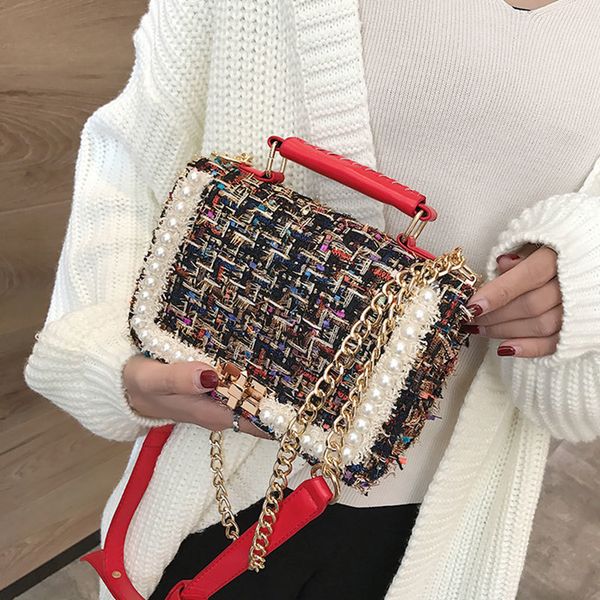 

evening bags winter fashion female square tote bag quality woolen pearl women s designer handbag ladies chain shoulder crossbody bag 230831