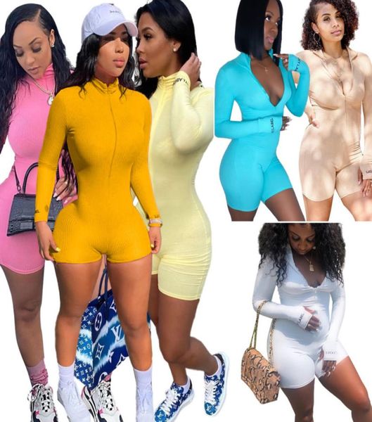 

jumpsuits for women elastic thread slim rompers long sleeve mini shorts onepiece clothes with zipper bodysuit ladies the new list5376983, Black;white