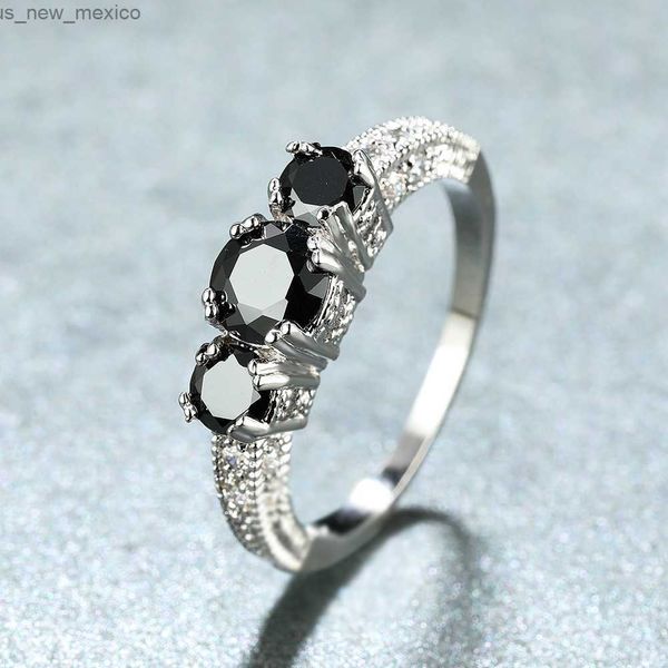 

band rings black stone ring silver color round rings for women wedding bands cute promise engagement ring party jewelry r230831