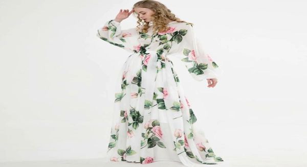 

women039s runway dresses o neck long sleeves floral printed lace up elegant maxi design casual dress vestidos3078410, Black