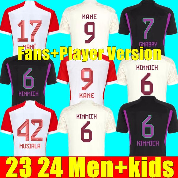 

23 24 kane musiala soccer jerseys player version de ligt sane bayern munich gnabry goretzka muller davies kimmich football shirt men kids ki, Black;yellow