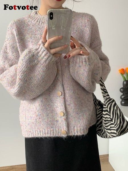 

womens sweaters fotvotee for women cardigan pink knitted puff sleeve autumn winter loose rainbow chic coat korean fashion 230831, White;black
