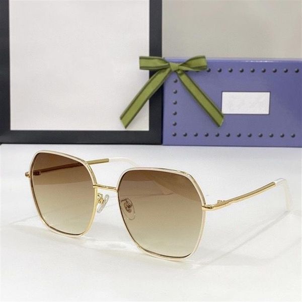 

2022 women men fashion sunglasses gold metal white thin frame big brown polygon glasses available with box278v, White;black