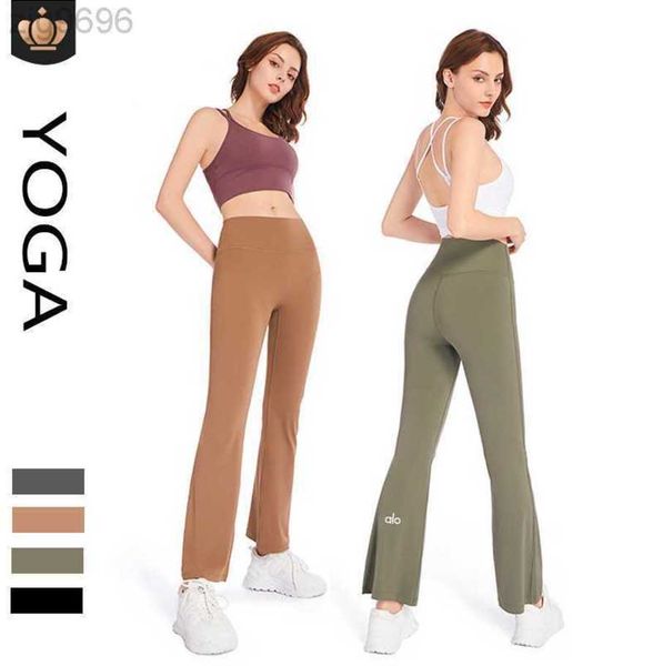 

2023 desginer al yoga aloflared pants with high waist and buttocks dance training pants for external wear naked feeling tight abdomen slimmi, Black