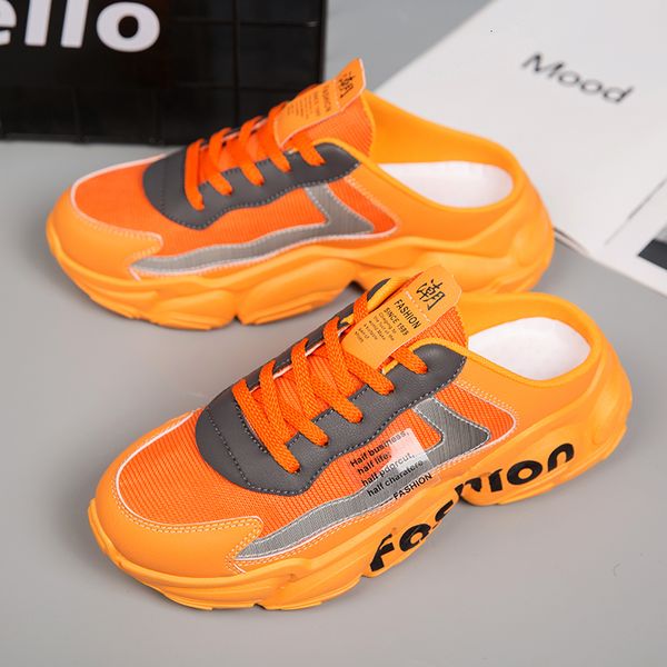 

dress shoes men fashion backless casual sport shoe male summer breathable open back loafer slipper pu leather add mesh cloth leisure sneaker, Black