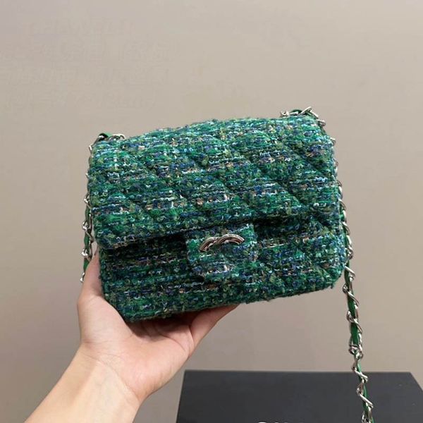 

three size classic flap women crossbody bag matelasse chain quilted green patchwork tweed shoulder bag luxury handbag coin purse suitcase de
