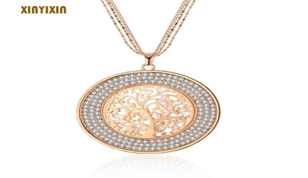 

pendant necklaces luxurious tree of life necklace for women rose gold clear crystal layered chain long fashion jewelry 2021 gift5318187, Silver