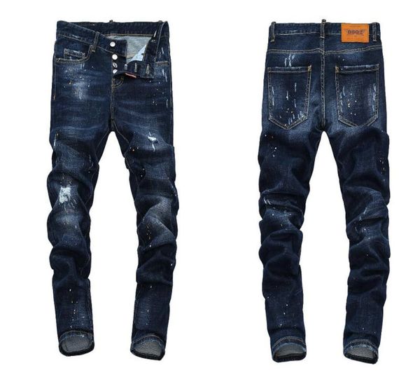 

new 2019 men ripped denim tearing jeans navy blue cotton fashion tight spring autumn men039s pants a14535569377