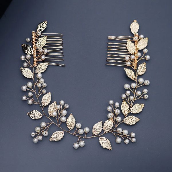 

pearl bridal wedding hair accessories leaf hair comb for women gold color hair pins bride headpiece jewelry gifts, Silver