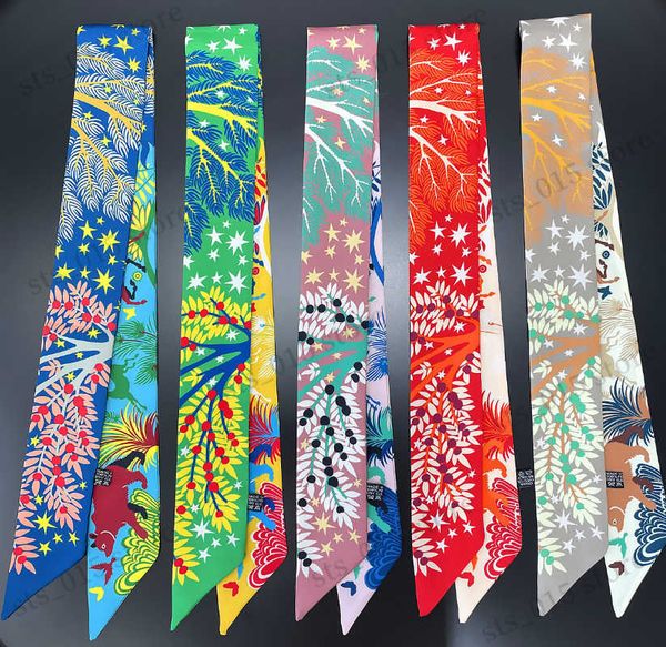 

scarves women skinny scarf for hairbands fashion designer neckerchief lady bag ribbon ties foulard floral hair scarves accessories t230425, Blue;gray