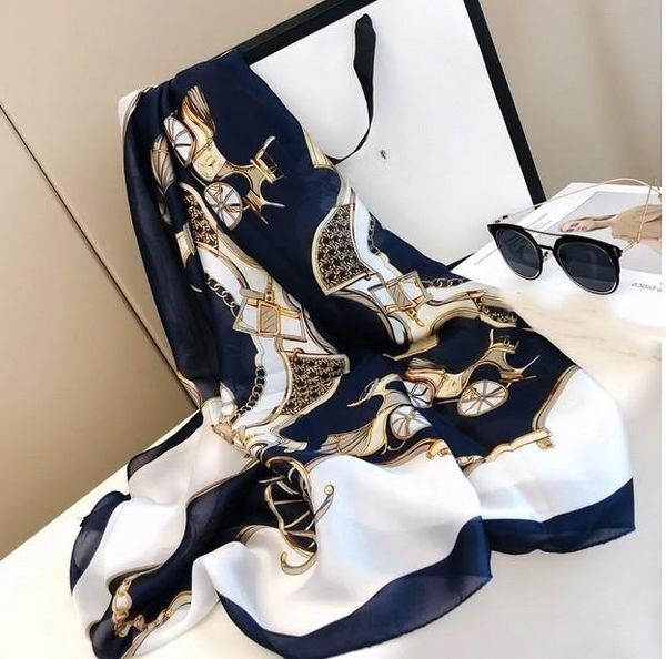 

silk scarf fashion print pattern ladies collar 180*90cm designer scarfs women outdoor beach shawl silk hj780m, Blue;gray